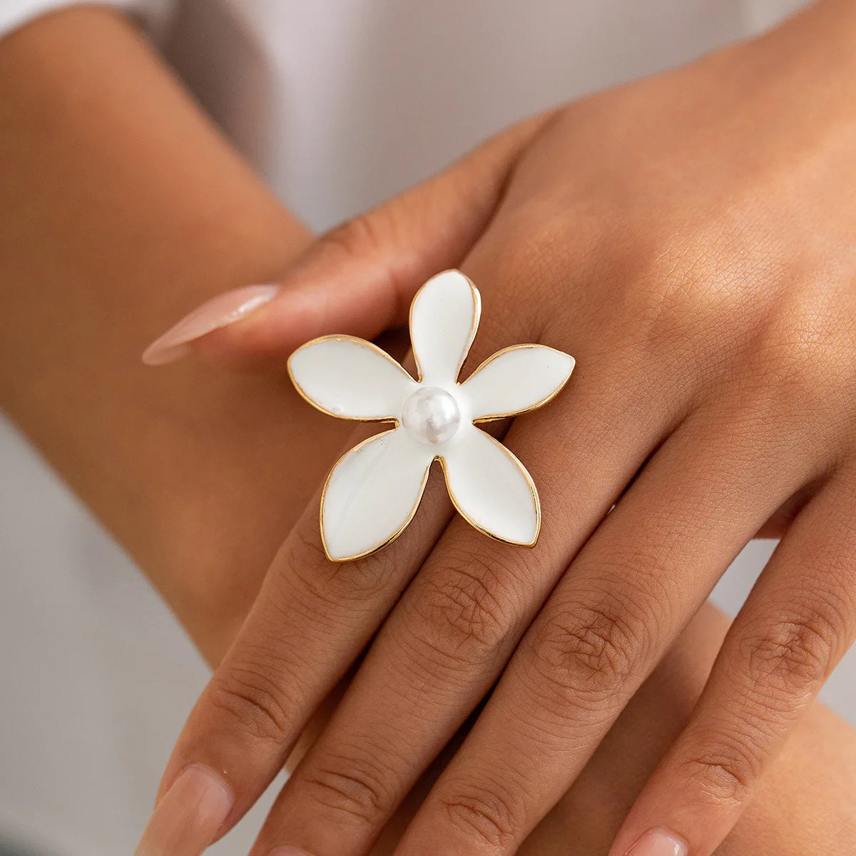 DIEZI 6 Style Bohemian White Flower Starfish Rings For Women Fashion Beach style Gold Silver Color Geometric Knuckle Joint Ring