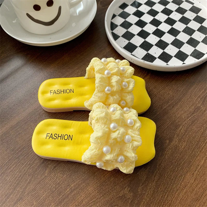 Children’s Summer Slippers – Girls' Sandals with Pearl Design | Soft-Soled Princess Slides