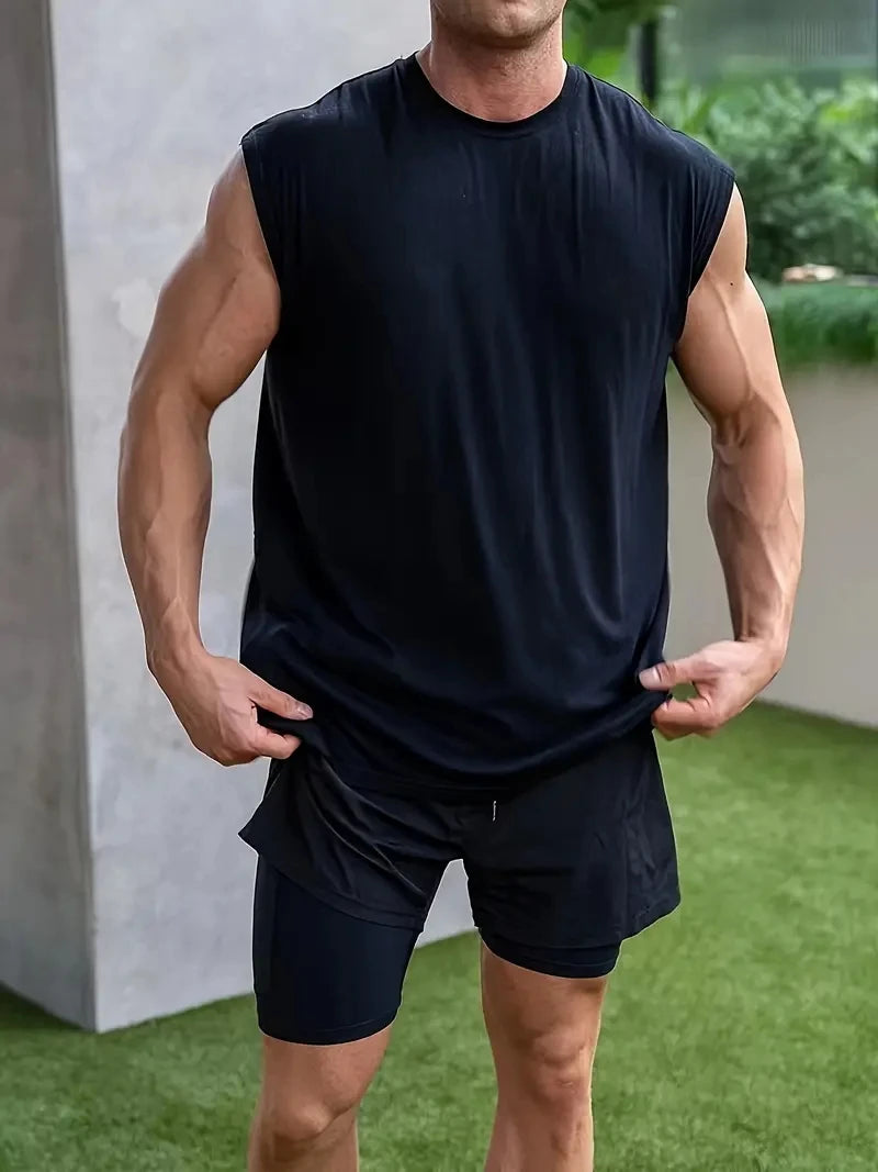 Summer Fitness Vest for Men, Breathable and Loose-Fitting Training Sleeveless T-shirt, Quick-Drying Vest, Fitness Male Clothing