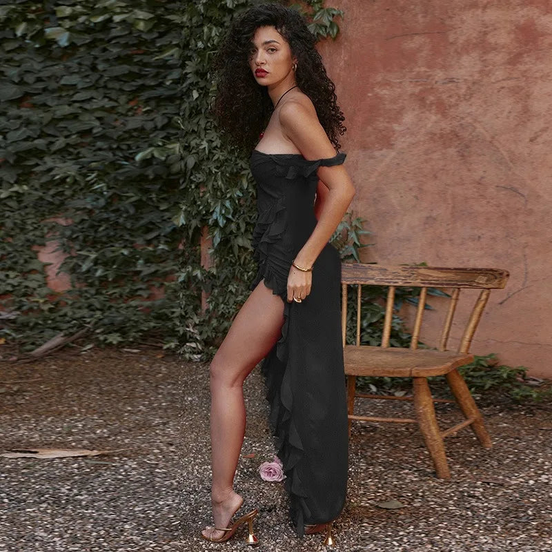 Women's Strapless Asymmetrical Maxi Dress