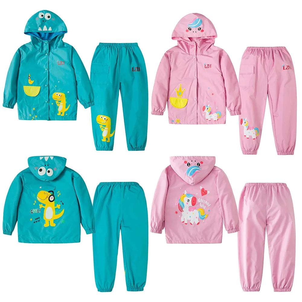 Toddler Rain Suit Set for Boys & Girls – Waterproof Hooded Coat and Pants | Unicorn Design | Autumn/Winter Outfit for Kids Ages 1–5