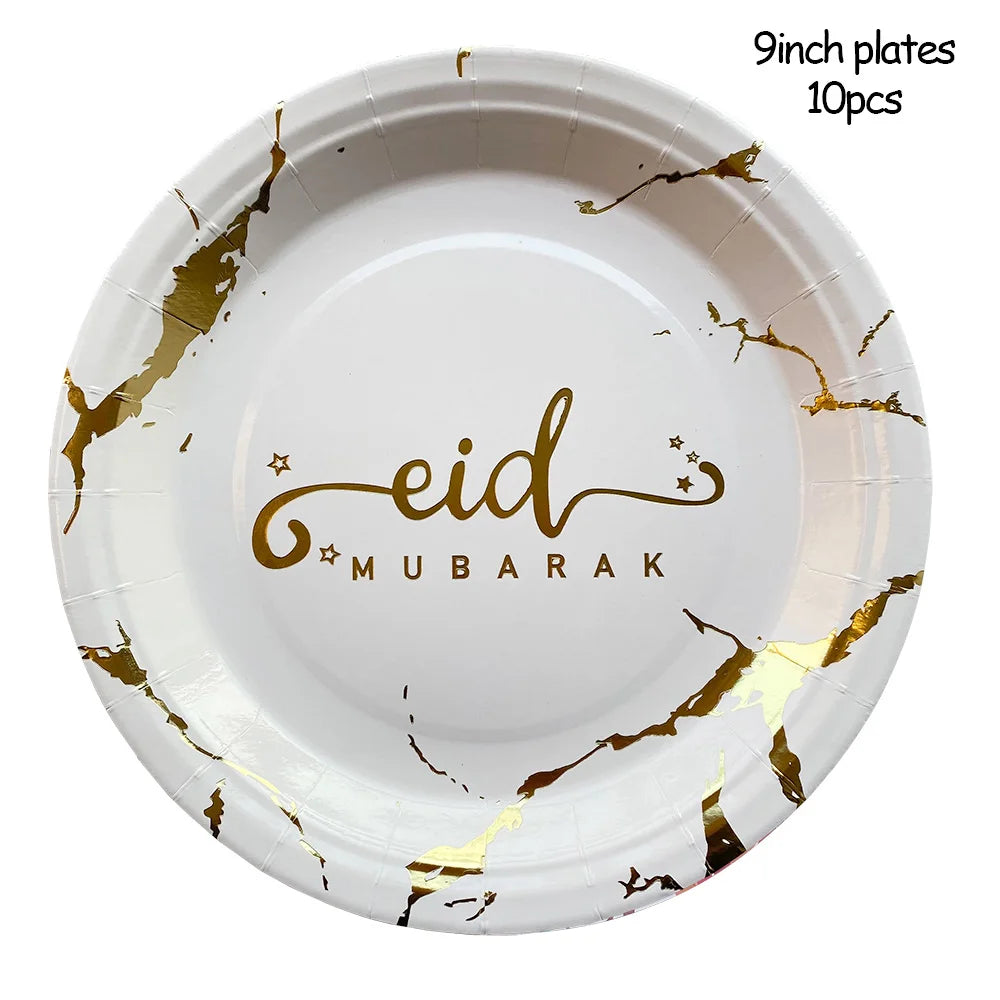 Ramadan Decoration 2025 Disposable Tableware Eid Mubarak Paper Plates Cups Ramadan Kareem Decor Islam Muslim Eid al-Fitr Party