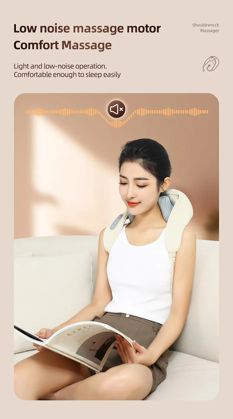 20W Wireless Neck & Shoulder Massager – Beige Kneading Massage Shawl for Back, Cervical & Trapezius