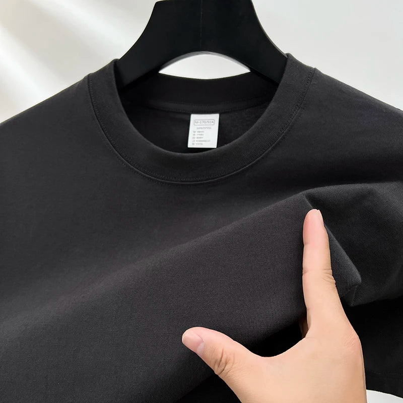 High-quality, 100% cotton short-sleeve men's T-shirt – summer round neck, loose, casual, solid color, breathable, plus-size top (also suitable for women)