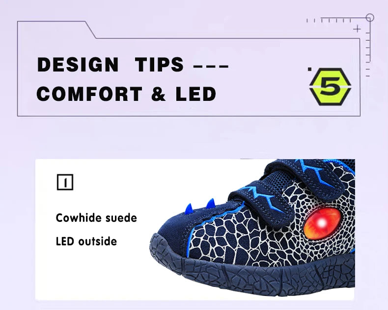 Kids LED Light-Up Sneakers - Boys 3-6Y, Flashing Glowing Sports Shoes for Spring & Autumn, Casual Running Footwear