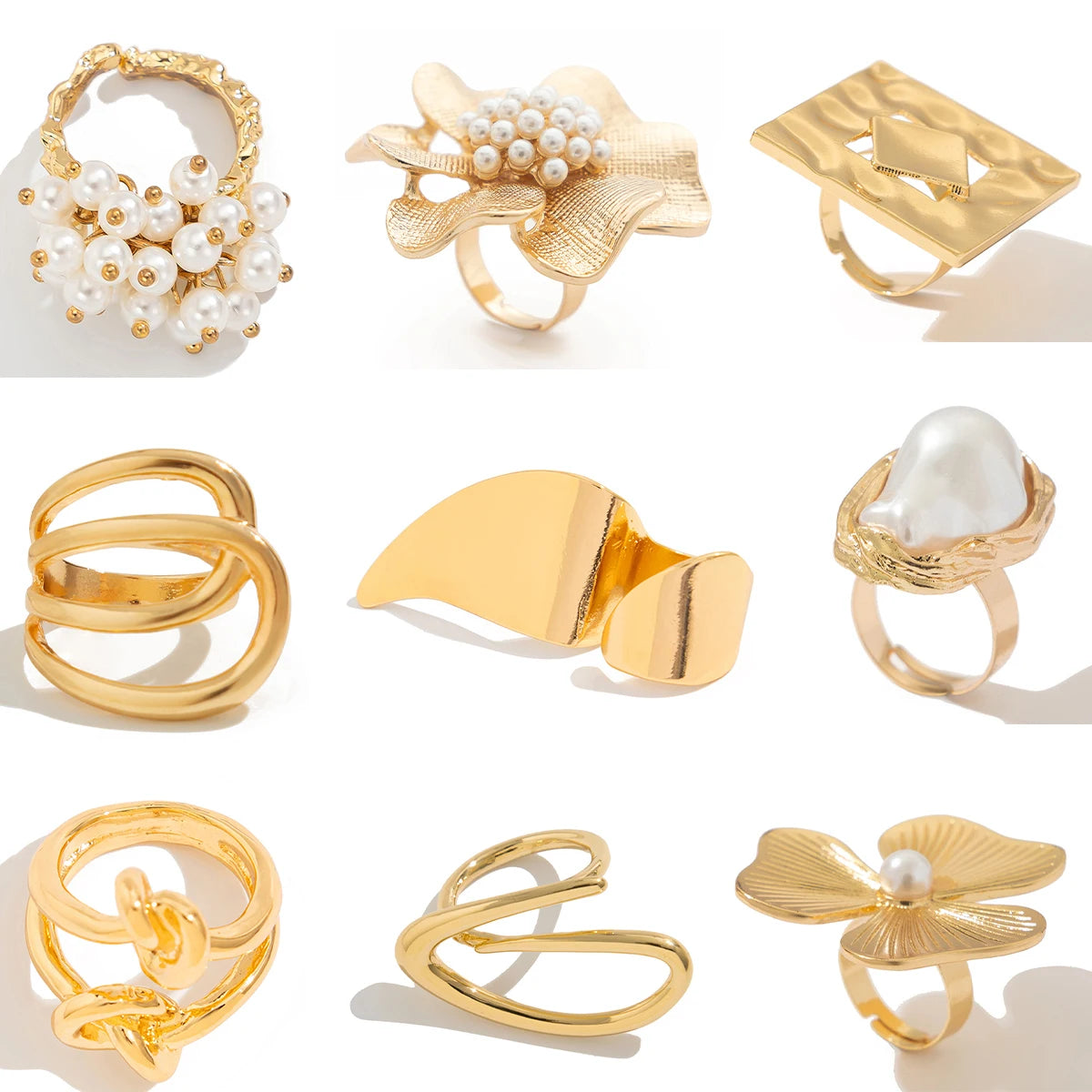 SHIXIN Creative Irregular Geometric Square Round Open Ring for Women Hip Hop Gold Color Adjustable Ring Finger Jewelry 2025 New