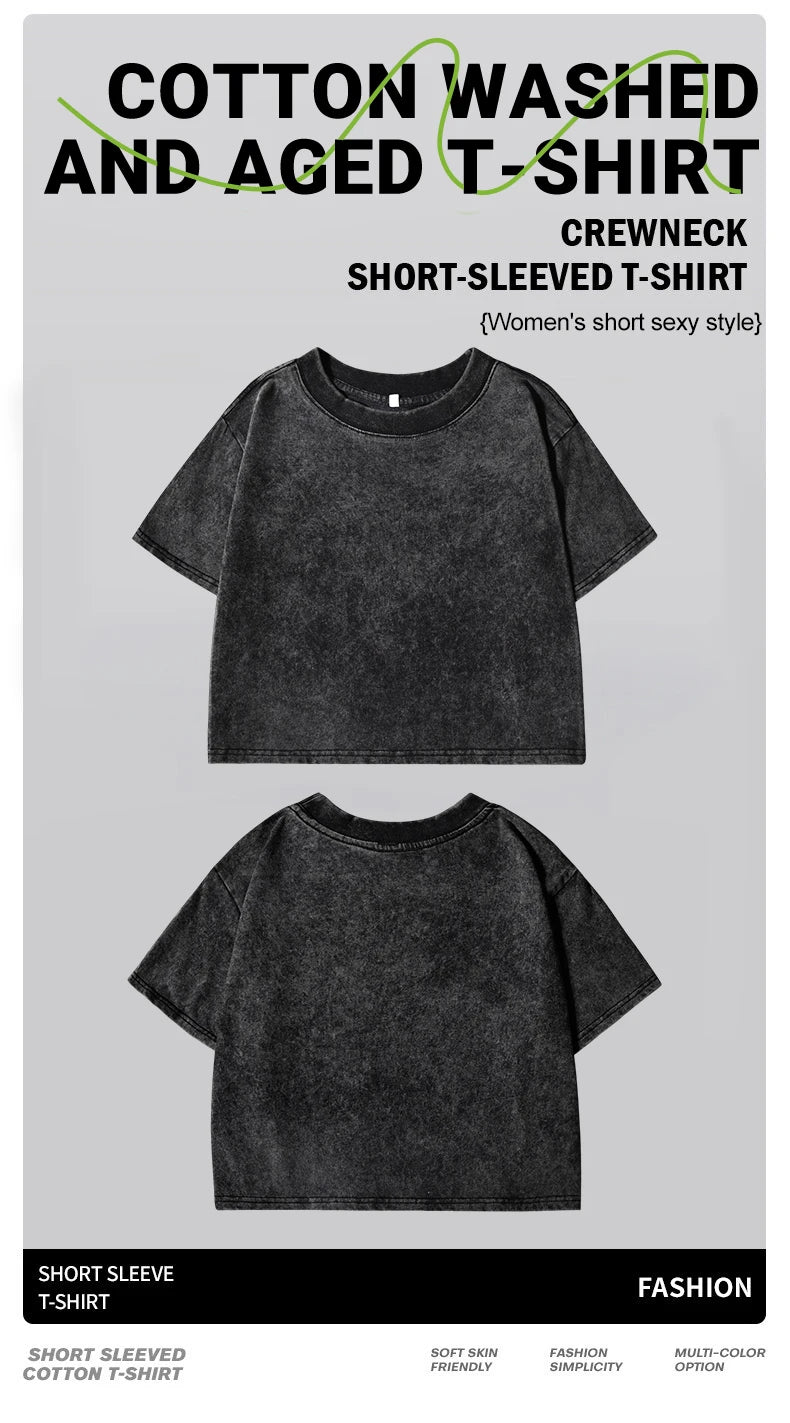 Slim Washed Women Fashion Soft Cotton T- ShirtS Casual Sport Short Sleeve Cool Retro Clothing Female