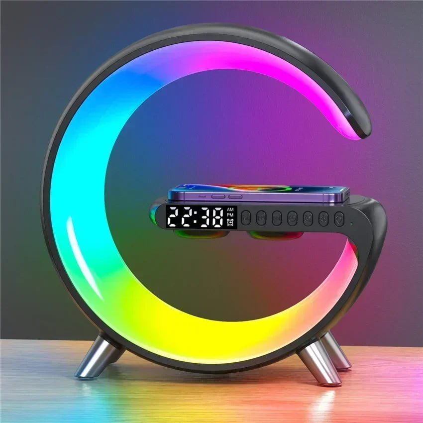 Multifunction Wireless Charger Stand Bluetooth 5.0 Speaker FM TF RGB Night Light Fast Charging Station for iPhone Samsung Xiaomi