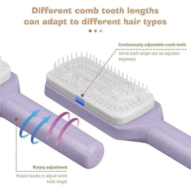 Exclusive Self-Cleaning Hairbrush with Retractable Bristles – Anti-Static Scalp Massager & Easy Hair Removal Comb