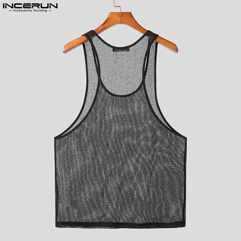INCERUN Men’s Tank Tops – Mesh Transparent O-Neck Sleeveless Vests – Streetwear Summer Breathable Fashion 2024 – Available in Sizes S-5XL