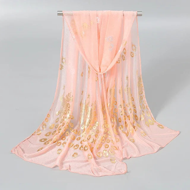 Women Glitter Thin Muffler Solid Colour  Elegant Chiffon Scarf Long Scarves Wrap Shawl