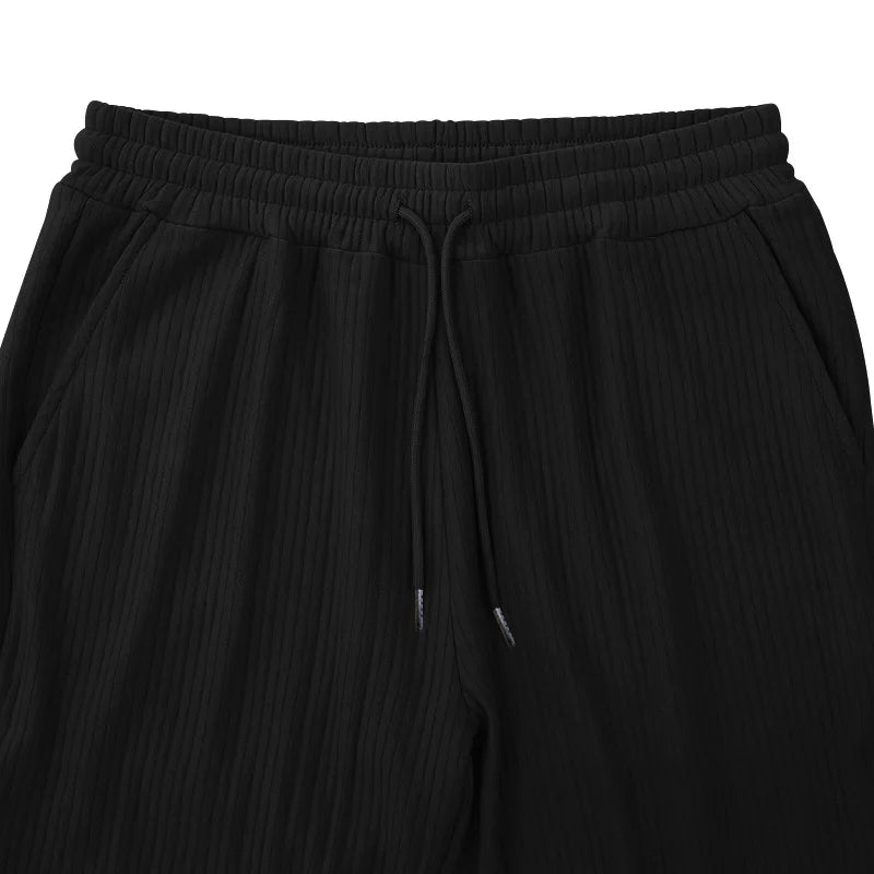 Men's Casual High-Waist Wide-Leg Pants – Loose Fit, Striped, Straight-Leg, Spring & Autumn Style