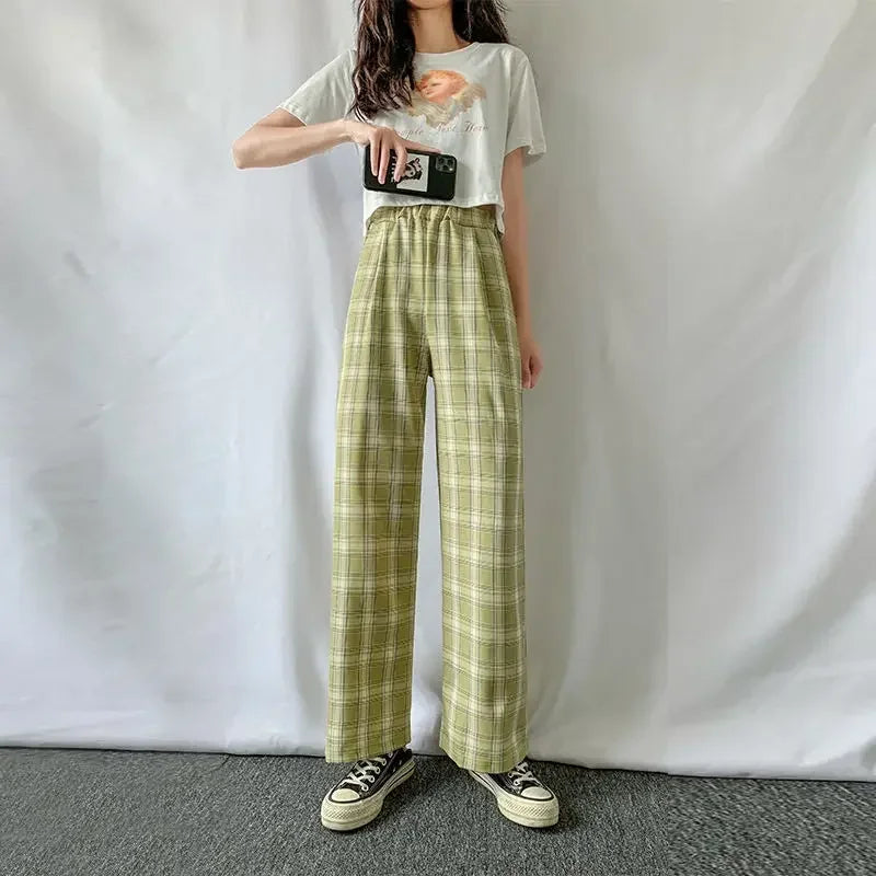 Fashion Warm Plush Pants Cashmere Thick Plaid Ladies Winter Casual Loose Wide-legged Pants Streetwear
