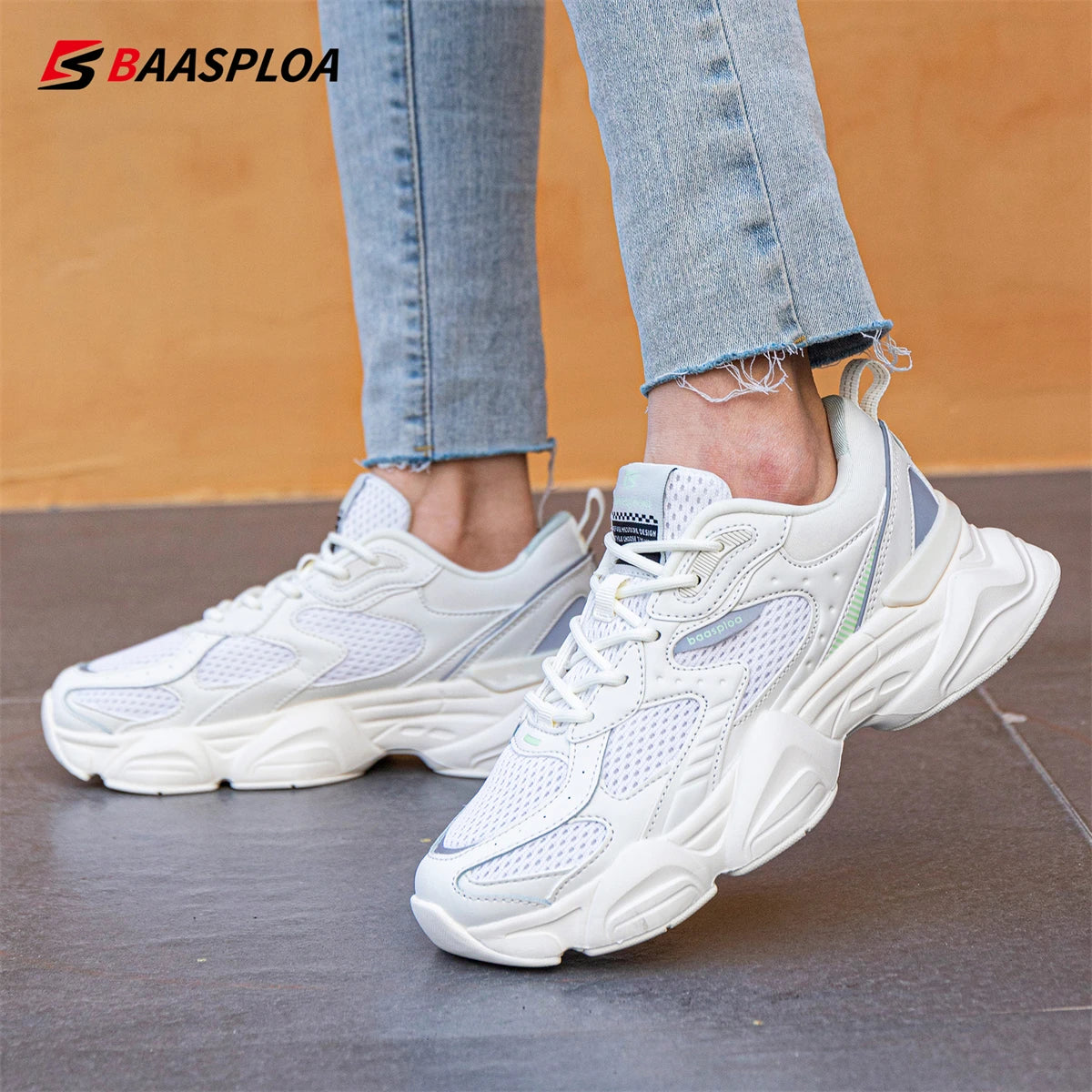 Women Running Shoes Leather Sneakers Lace Up Outdoor Shoes Antiskid Sport Tennis Lightweight Female Walking Shoes