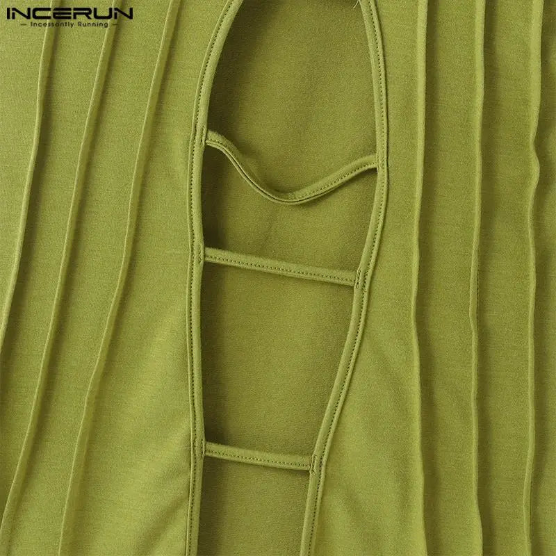 Stylish Clubwear Tops – INCERUN Men's Hollow-Out Semi High Neck Knitted Vests, Fashion Sleeveless Solid Tank Tops (Sizes S–5XL)