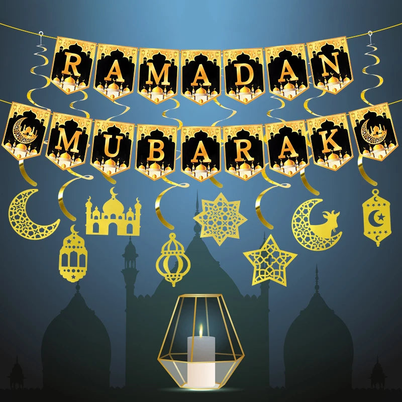 2025 Eid Mubarak Decor Banner Ramadan Mubarak Banner Ramadan Kareem Decoration for Home Islamic Muslim Party Eid Al Adha