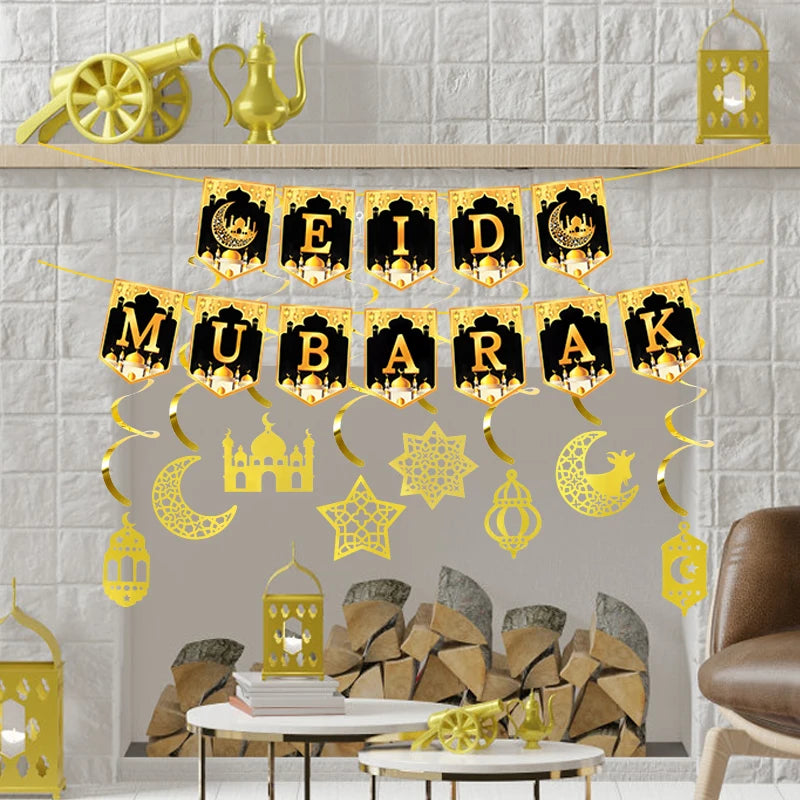 2025 Eid Mubarak Decor Banner Ramadan Mubarak Banner Ramadan Kareem Decoration for Home Islamic Muslim Party Eid Al Adha