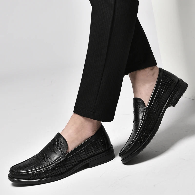 Italian Luxury Penny Men Shoes Male Business Loafers Moccasin Genuine Casual Flats Slip-On Walking Hollow Out Shoes