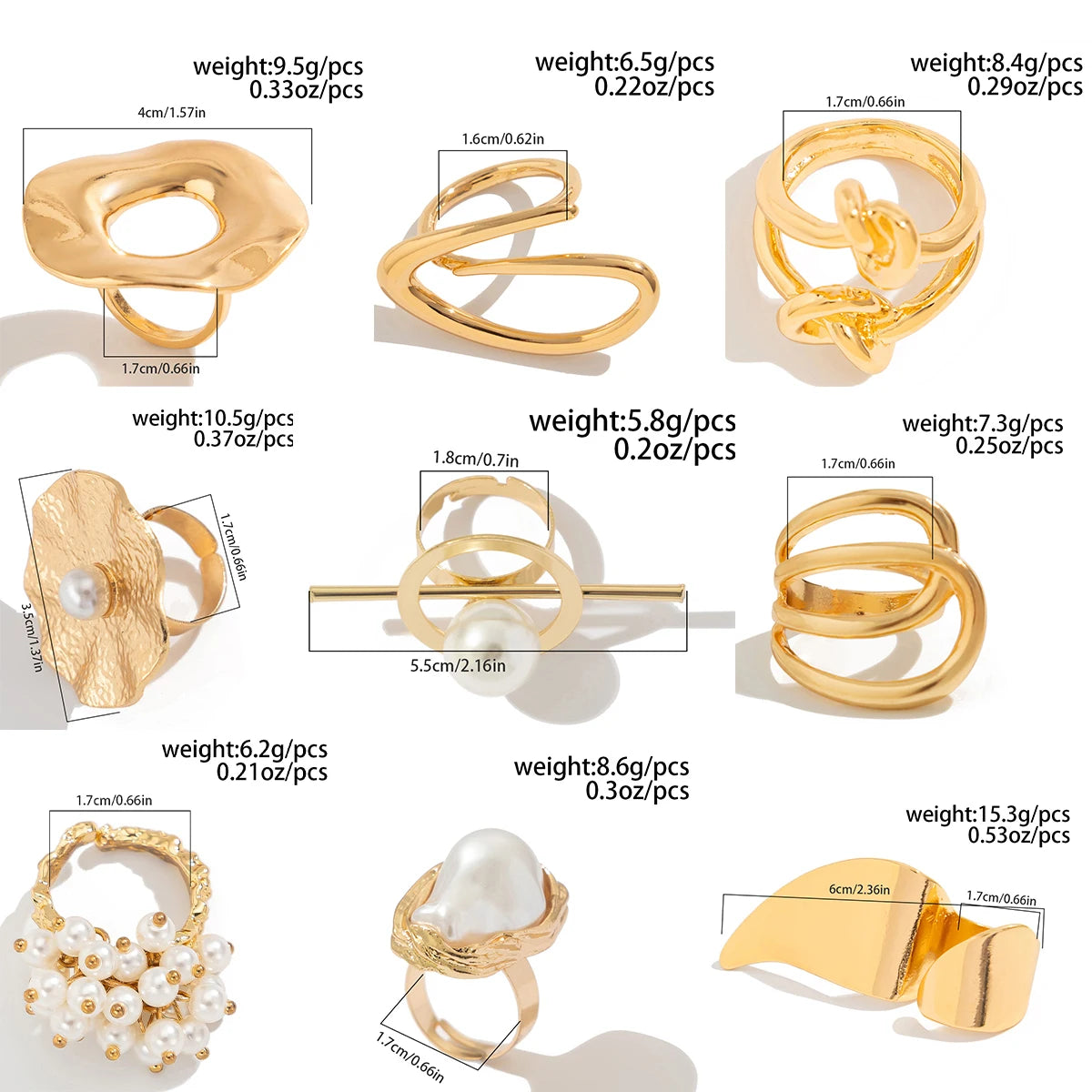 SHIXIN Creative Irregular Geometric Square Round Open Ring for Women Hip Hop Gold Color Adjustable Ring Finger Jewelry 2025 New