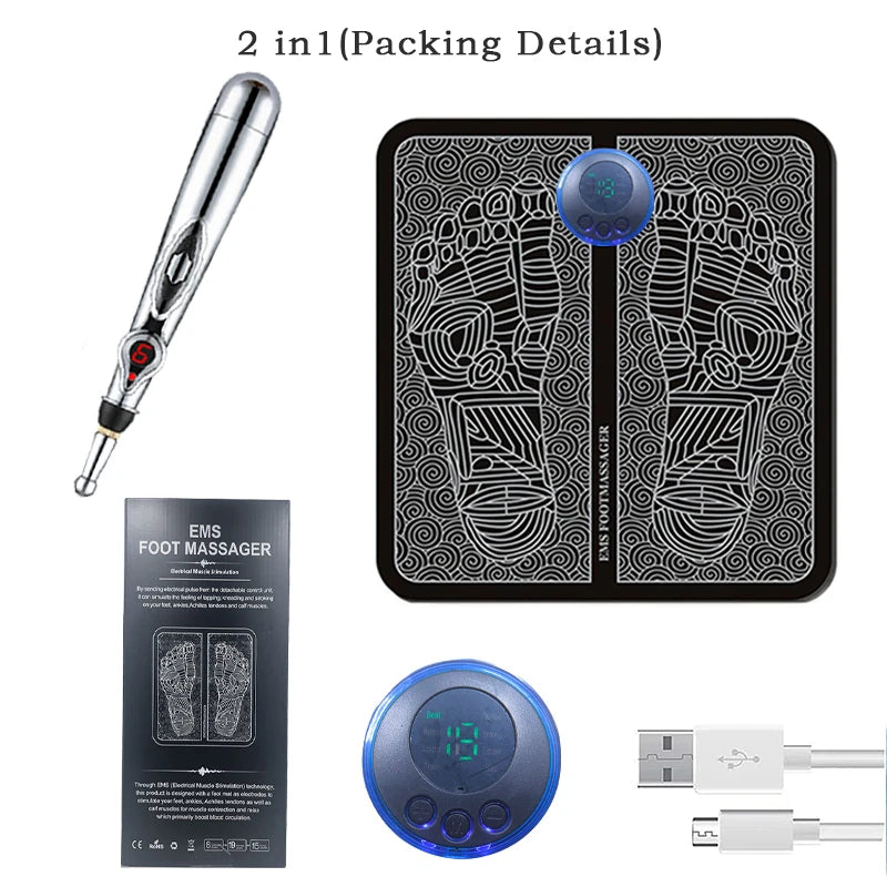 Compact Full Body Massage Set – Foot Pad, Precision Massage Pen & Adhesive Patch for Neck, Back & Targeted Relief