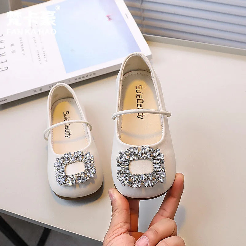 Girls' Fashion Oxford Flats – Spring/Autumn Slip-On PU Leather Shoes with Rhinestones – Silver, Black, Beige