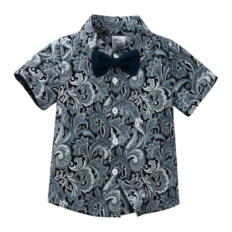 Baby Boys Summer Hawaiian Outfit – Infant & Toddler Gentleman Set with Floral Shirt, Bowtie & Shorts