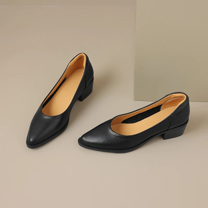 2024 New Women shoes Shallow Genuine Leather Made, Heels, Pointed Toe Summer Shoes