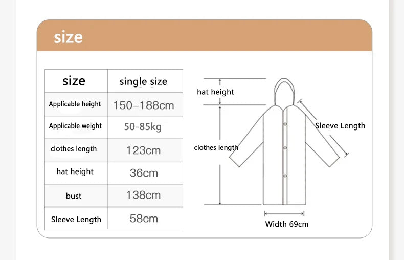 Unisex Long Waterproof Raincoat with Hood – Lightweight EVA Rain Poncho for Adults, Travel, Camping, and Fishing