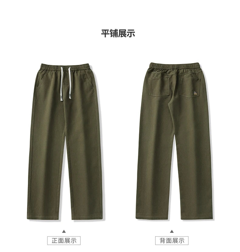 HIQOR Men's Casual Jogger Pants – Loose Straight-Leg Cotton Vintage Cargo Trousers, Solid Color Streetwear