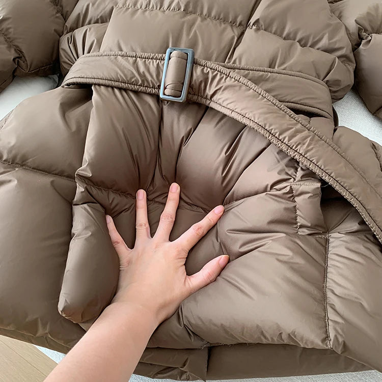 Women's Winter Jackets Ultra Light Warm Puffer Jacket With Belt Plus Size Hooded Female Jacket