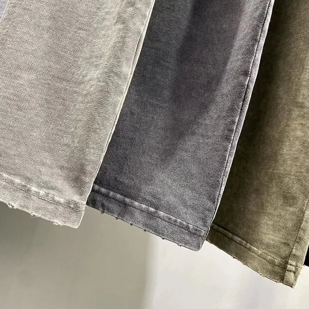 WASH vintage batik grinding edge Manly Vest Europe and the United States trend loose base T- shirts