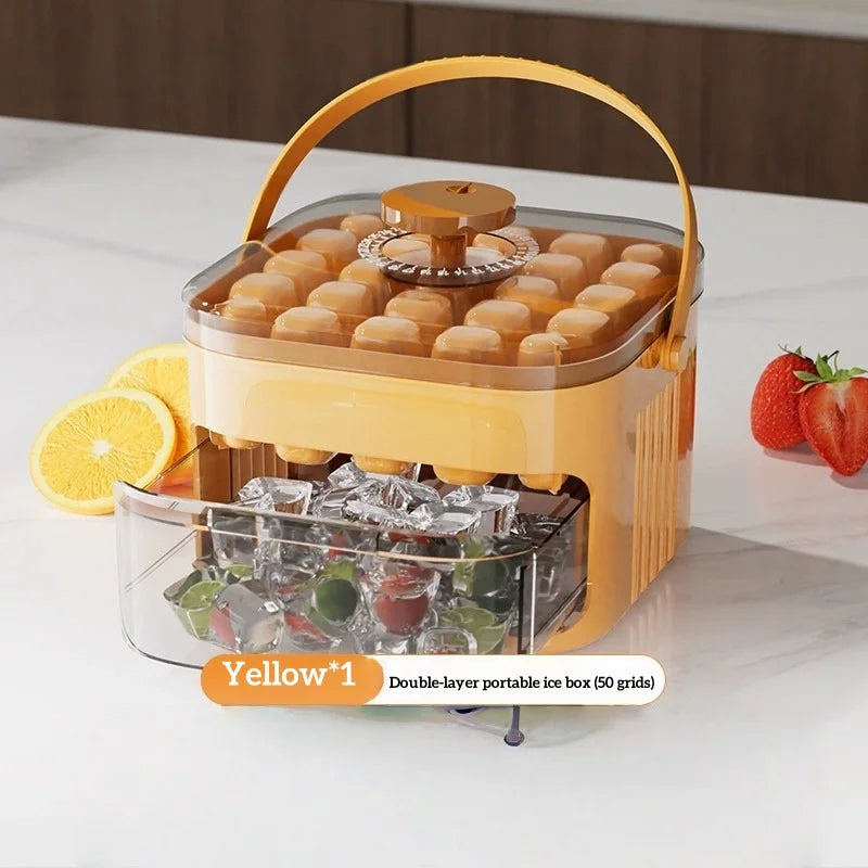 Premium Compact Double-Layer Ice Cube Tray with Lid & Storage Bin – Pull-Out Ice Drawer with Carry Handle | Space-Saving Kitchen Essential