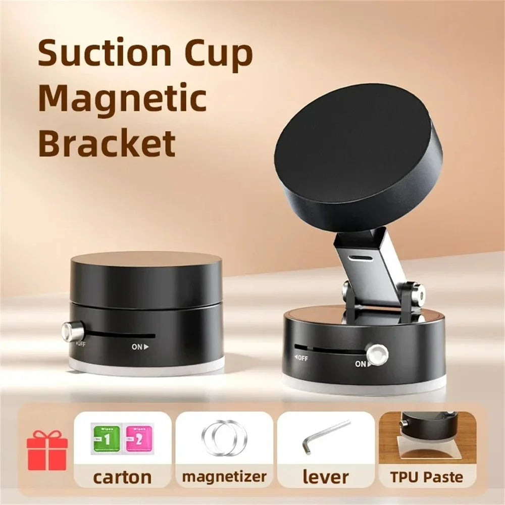 Magnetic Car Phone Holder – Foldable Dashboard Stand with 360° Rotation and Suction Cup Mount