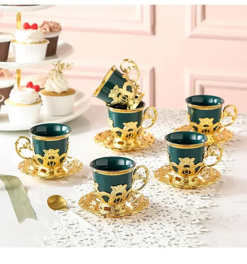 Golden Border Turkish Coffee Cups European Classical Plating Ceramic Cup and Saucer Set Afternoon Tea Set