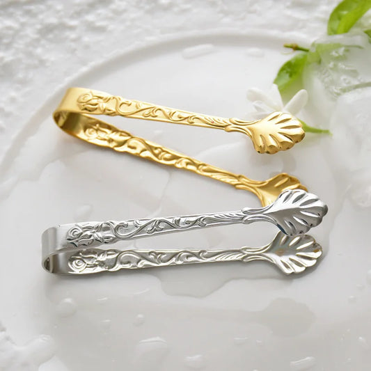 10cm Golden/Sliver Incense Clip Metal Solid Spices Tweezers Dessert and Ice Clips Non-slip Thicken Metal Tartar Food Clamp