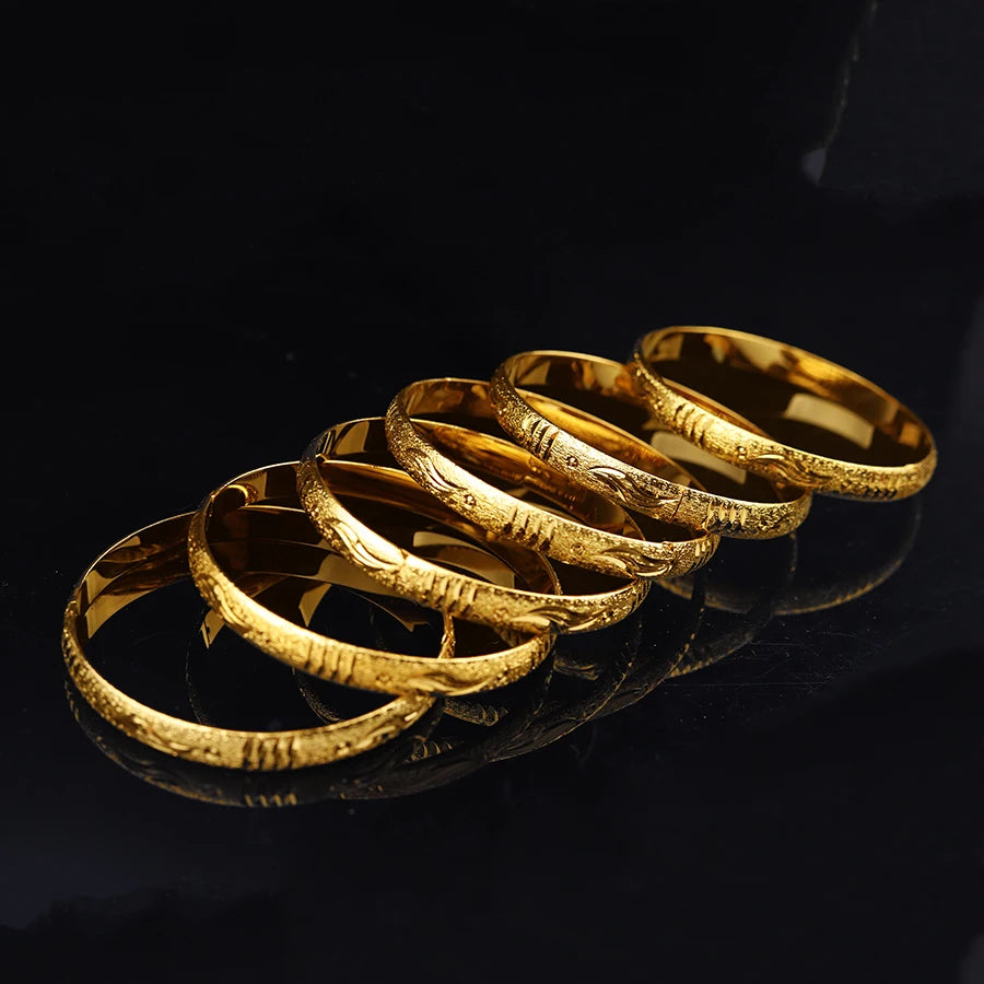 Golden Middle East 6-Piece Ethiopian Girl Copper Bracelets – Dubai Women's Fashion Jewelry, Eritrean Bride Wedding Gift