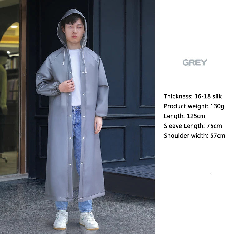 Unisex Long Waterproof Raincoat with Hood – Lightweight EVA Rain Poncho for Adults, Travel, Camping, and Fishing