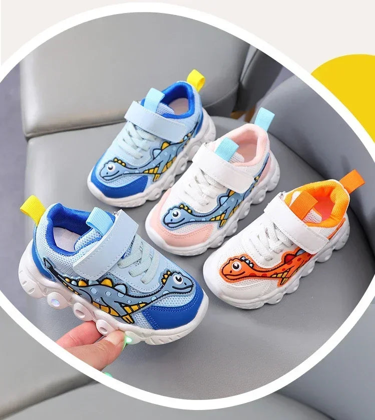 LED Light-Up Kids Sneakers – Breathable Mesh Cartoon Shoes for Boys & Girls