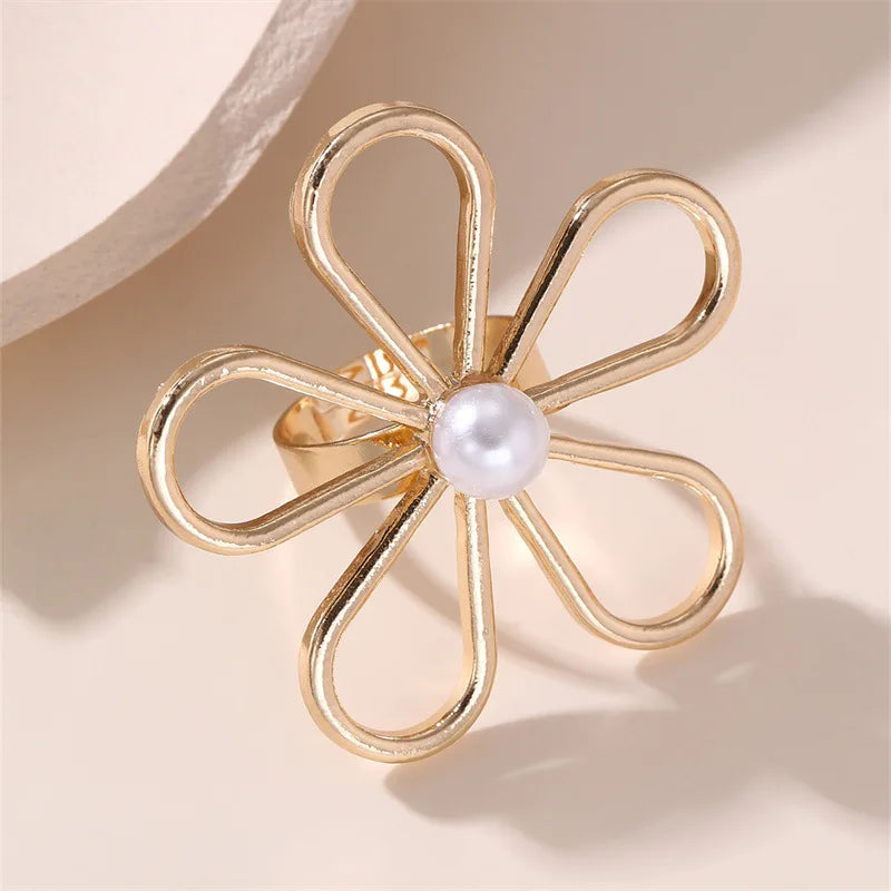 European American Style Exaggerated Metal Ring Women Summer Ocean Style Fake Ring Light Luxury Temperament Party Jewelry Gift