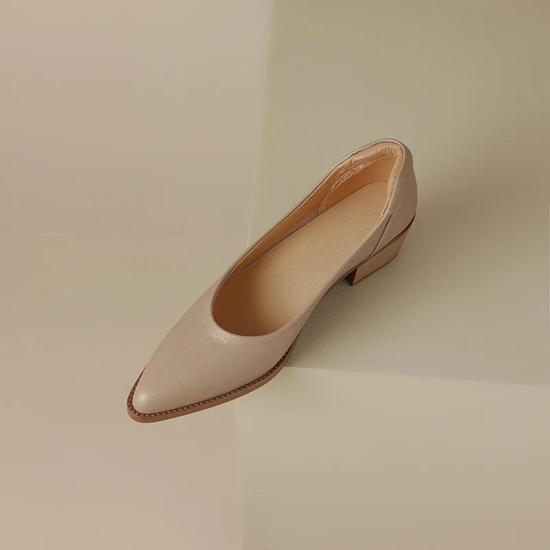 2024 New Women shoes Shallow Genuine Leather Made, Heels, Pointed Toe Summer Shoes