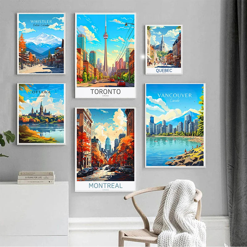 Ottawa Niagara Falls Vancouver Whistler Toronto Travel Poster Canada Canvas Painting Wall Art Picture for Living Room Home Decor