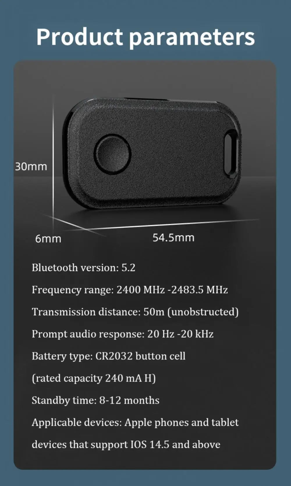 Smart GPS MFI-Rated Locator Bluetooth iTag Tracker for App, Anti-Lost Reminder, Global Positioning, Vehicle, Wallet, and Pet Finder Airtag