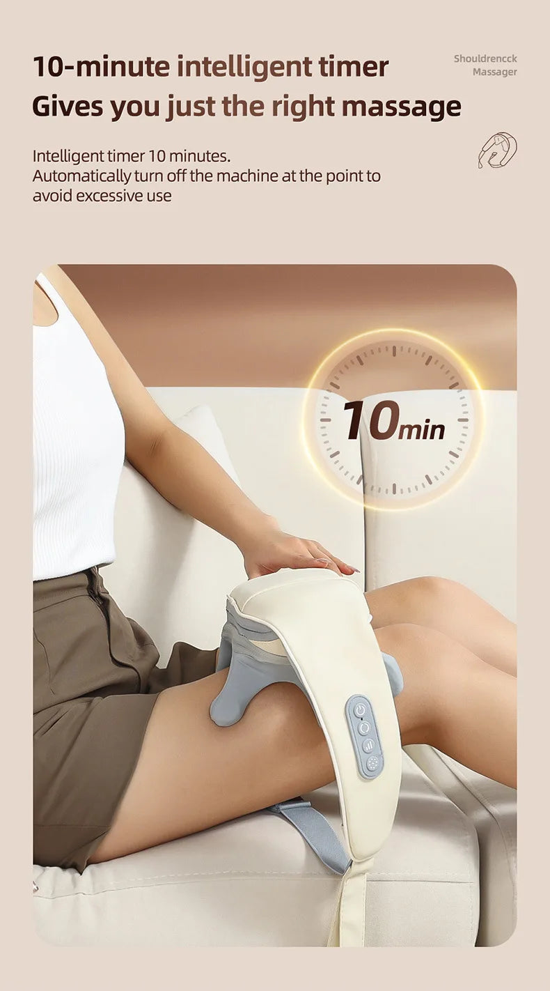 20W Wireless Neck & Shoulder Massager – Beige Kneading Massage Shawl for Back, Cervical & Trapezius