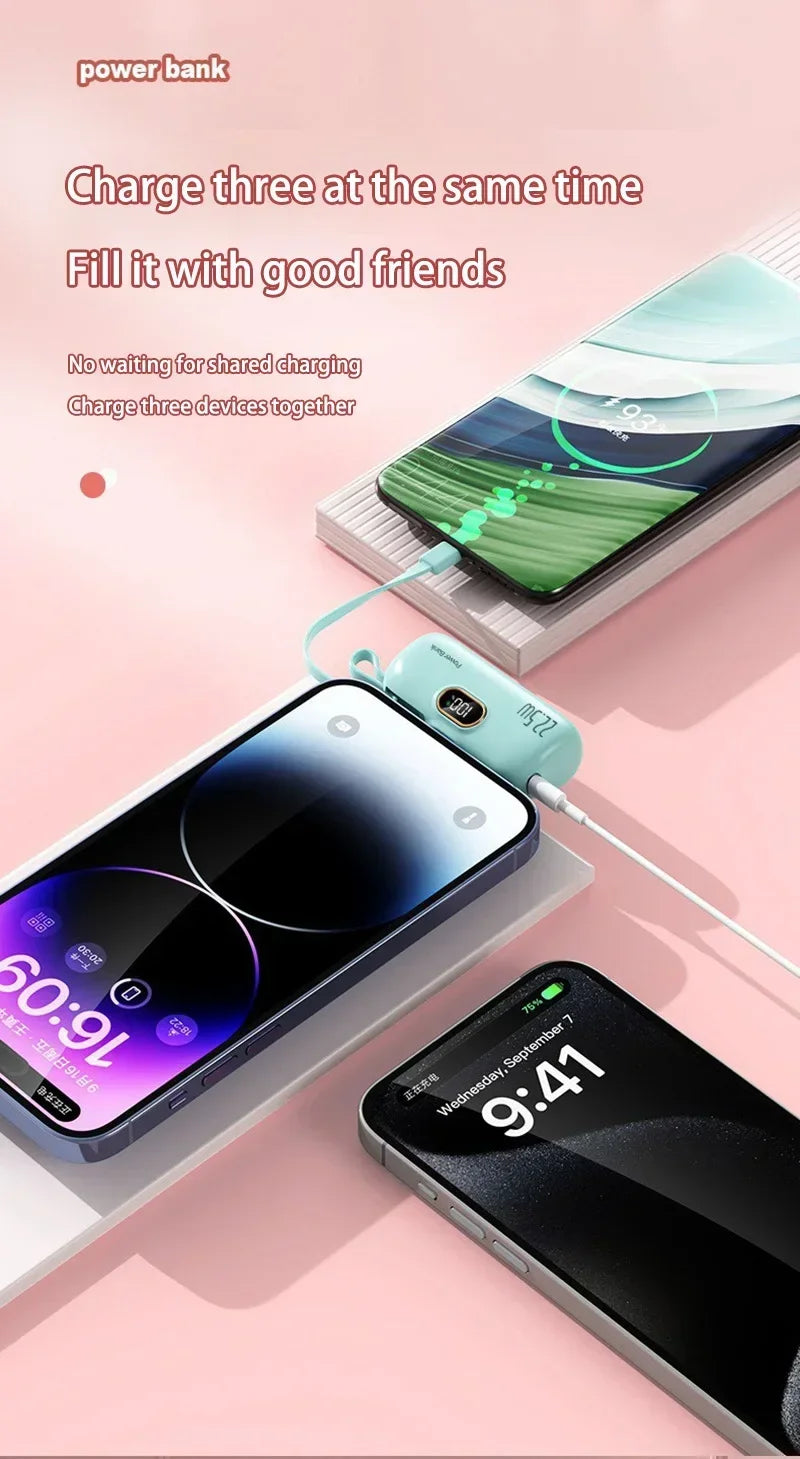 30000mAh Capsule Power Bank Fast Charge Portable Mobile Power Supply Emergency External Battery for Type-C, iPhone, Android