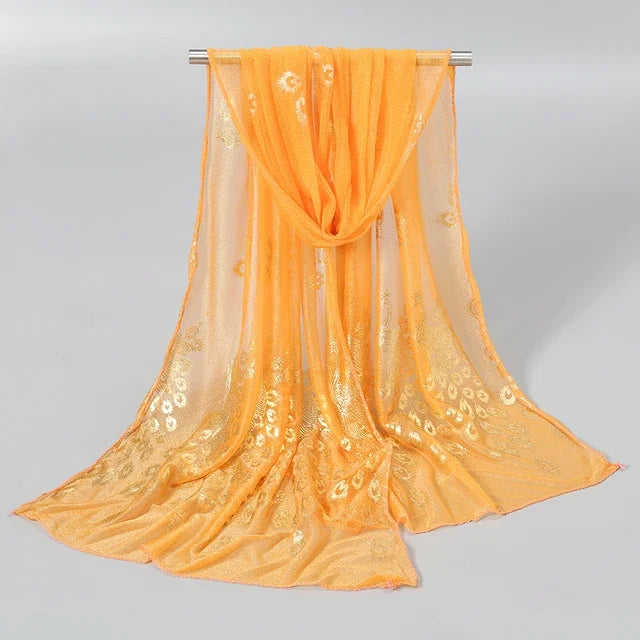 Women Glitter Thin Muffler Solid Colour  Elegant Chiffon Scarf Long Scarves Wrap Shawl