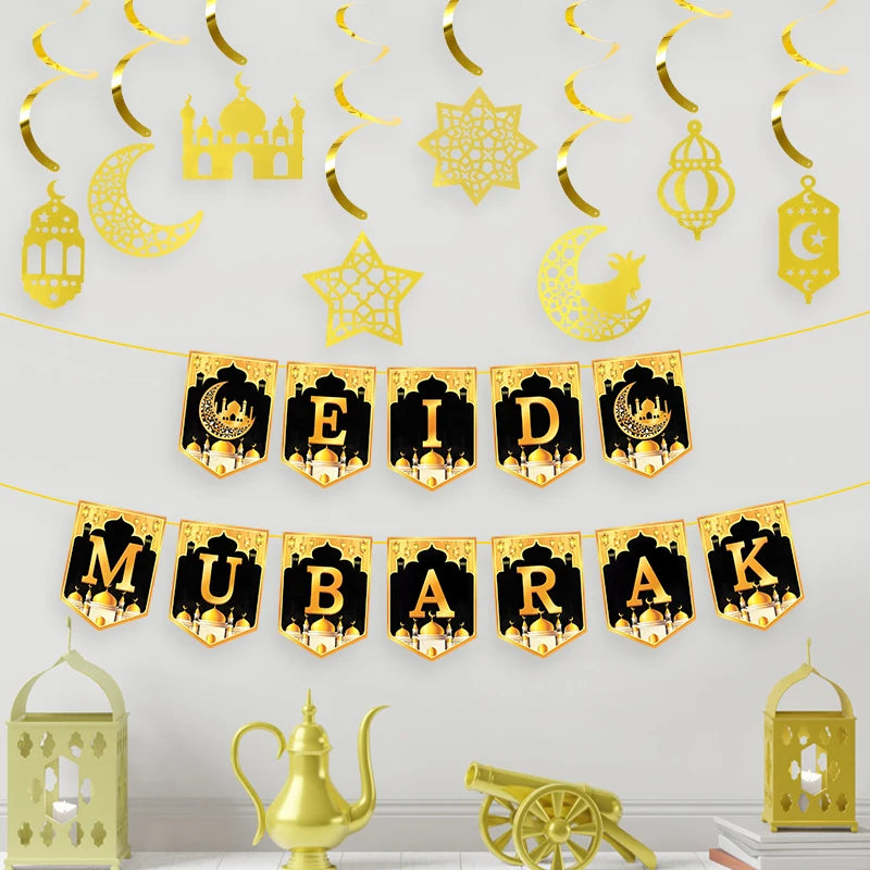 2025 Eid Mubarak Decor Banner Ramadan Mubarak Banner Ramadan Kareem Decoration for Home Islamic Muslim Party Eid Al Adha