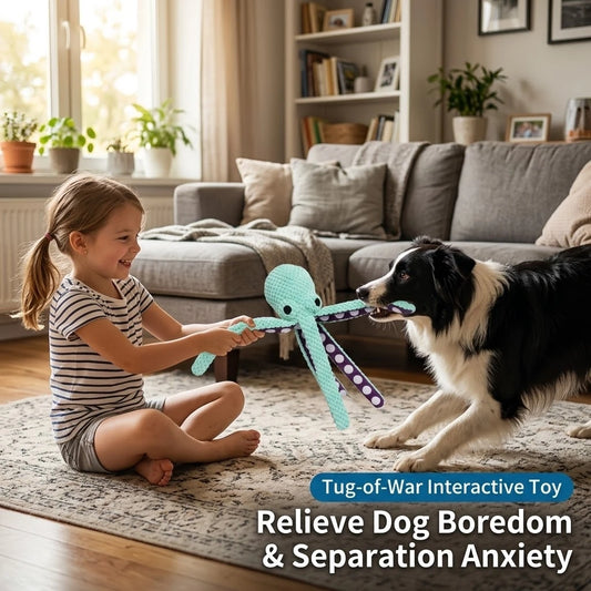 Plush Pet Chew Toy with Octopus and Food Designs