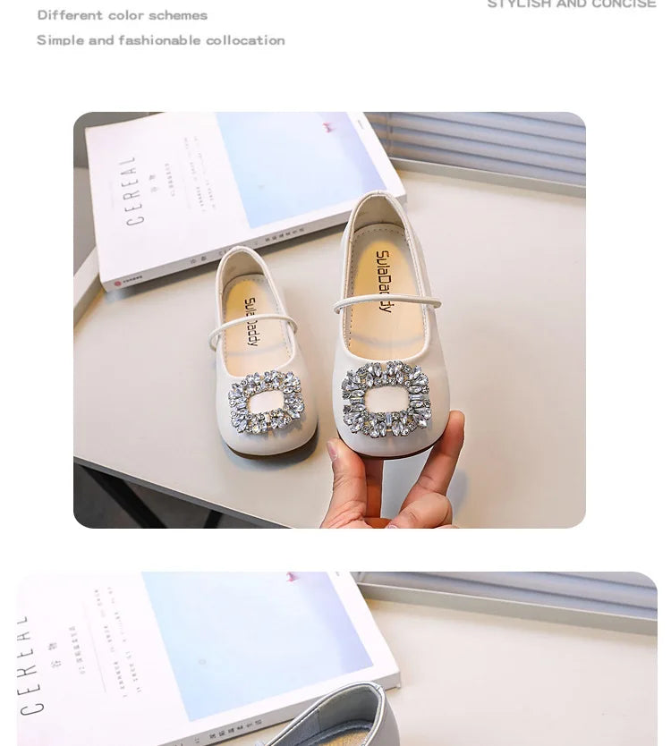 Girls' Fashion Oxford Flats – Spring/Autumn Slip-On PU Leather Shoes with Rhinestones – Silver, Black, Beige