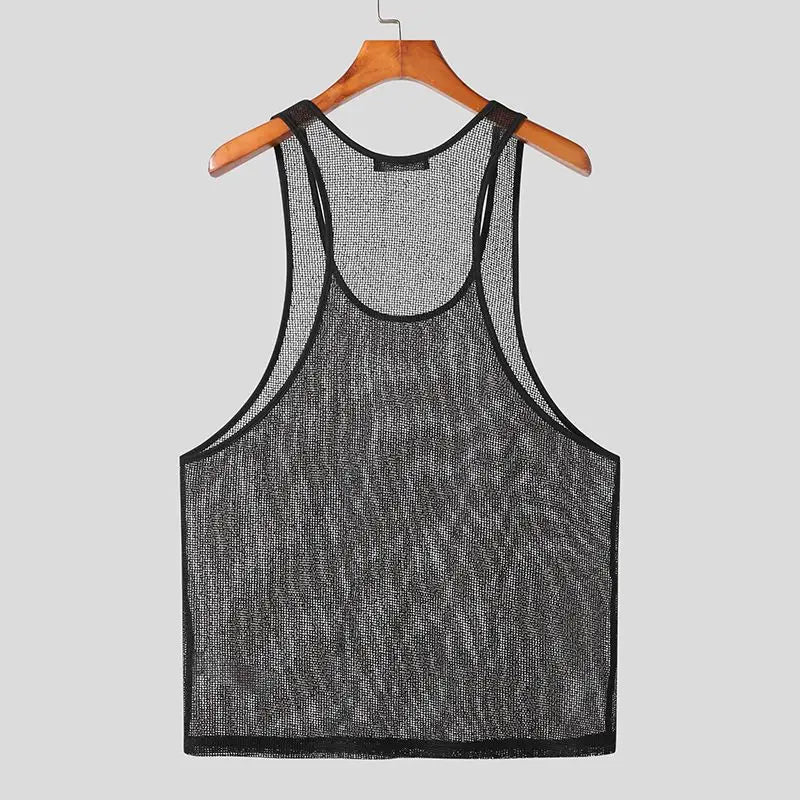 INCERUN Men’s Tank Tops – Mesh Transparent O-Neck Sleeveless Vests – Streetwear Summer Breathable Fashion 2024 – Available in Sizes S-5XL
