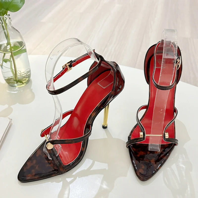 Women's Fashion Ankle Strap Heels – Open Toe Stiletto Sandals with Metal Detail | Party & Clubwear